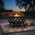 Black Cross Weave 36 In. X 24 In. round Steel Wood Burning Fire Pit with Spark Screen