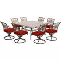 Traditions 9-Piece Aluminum Outdoor Dining Set with Swivel Rockers with Red Cushions
