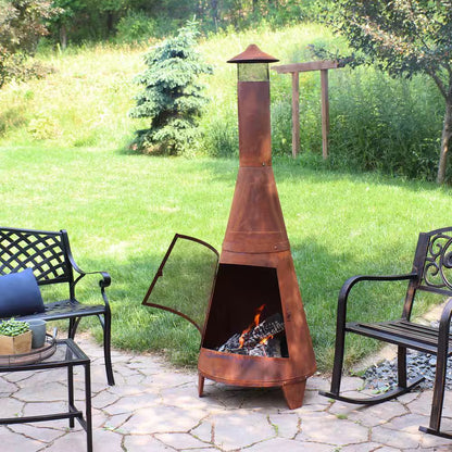 70 In. Rustic Outdoor Wood-Burning Backyard Chiminea Fire Pit