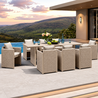 9-Piece Aluminum Outdoor Dining Set All-Weather Modern Rectangular Dining Table and Chairs with Olefin Cushions, Beige