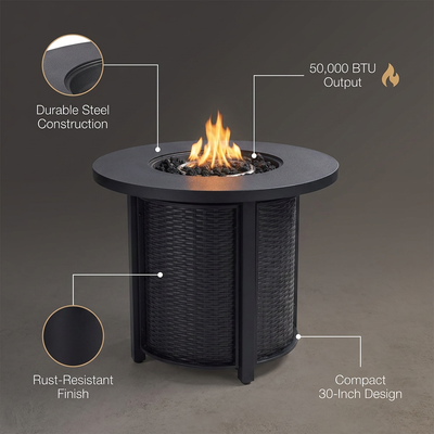 30" Propane Gas Fire Pit Table, 50000 BTU round Steel Fire Pit