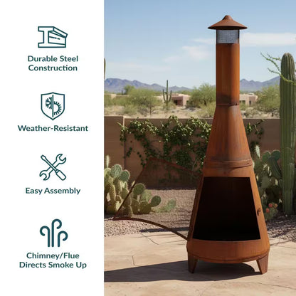 70 In. Rustic Outdoor Wood-Burning Backyard Chiminea Fire Pit