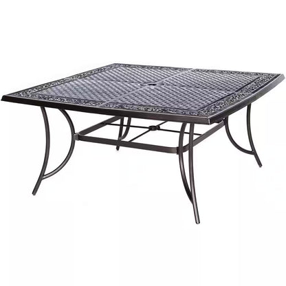 Traditions 9-Piece Aluminum Outdoor Dining Set with Swivel Rockers with Red Cushions