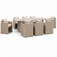 9-Piece Aluminum Outdoor Dining Set All-Weather Modern Rectangular Dining Table and Chairs with Olefin Cushions, Beige