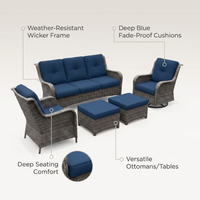 Patio Furniture Set 6-Piece Outdoor Patio Conversation Set with Blue Cushions Lawn Furniture — Lifestyle