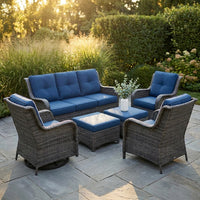 Patio Furniture Set 6-Piece Outdoor Patio Conversation Set with Blue Cushions Lawn Furniture — Studio Shot