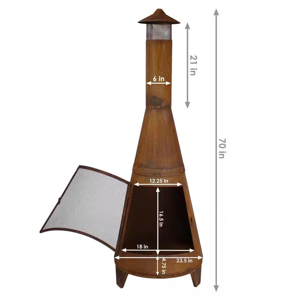 70 In. Rustic Outdoor Wood-Burning Backyard Chiminea Fire Pit