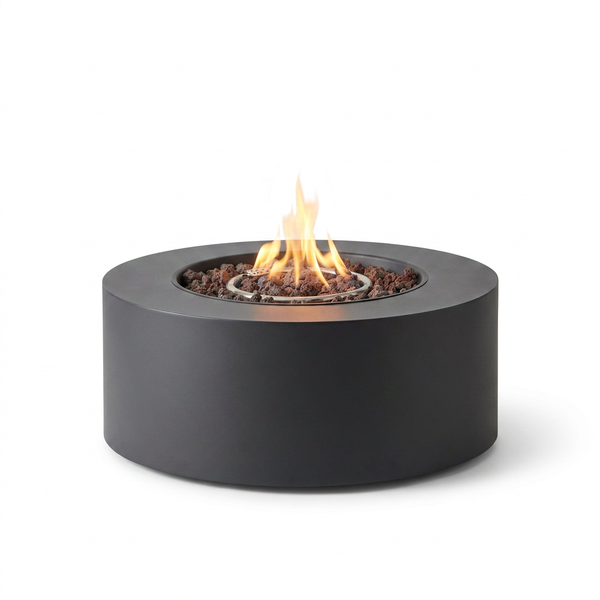 32 In. W X 13.5 In. H Iron Propane Gas Burning round Outdoor Patio Fire Pit in Dark Grey