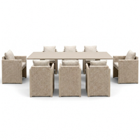 9-Piece Aluminum Outdoor Dining Set All-Weather Modern Rectangular Dining Table and Chairs with Olefin Cushions, Beige — Studio Shot