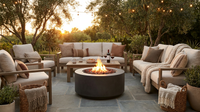 32 In. W X 13.5 In. H Iron Propane Gas Burning round Outdoor Patio Fire Pit in Dark Grey — Lifestyle