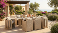 9-Piece Aluminum Outdoor Dining Set All-Weather Modern Rectangular Dining Table and Chairs with Olefin Cushions, Beige — Lifestyle