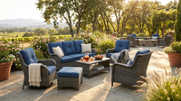 Patio Furniture Set 6-Piece Outdoor Patio Conversation Set with Blue Cushions Lawn Furniture — Lifestyle
